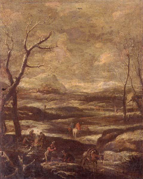 unknow artist A winter landscape with woodcutters and travellers Spain oil painting art